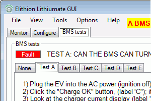 BMS tests screen in the GUI application
